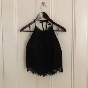 Black Lace Halter Crop-top